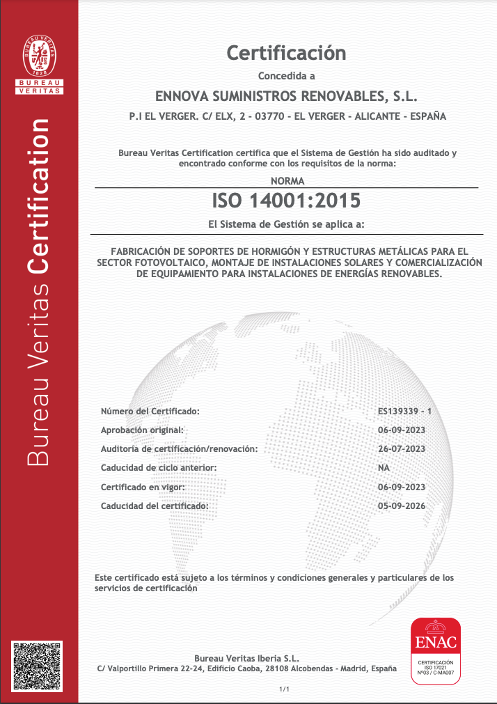 Certificado Medio Ambiente ISO 140001